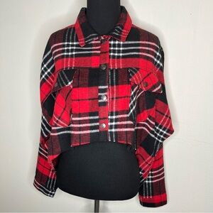 BBJ High Low Plaid Long Sleeve Crop Top Size Medium